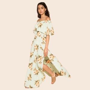 Flynn Skye Mint Gatherings Miranda Off Shoulder Maxi Dress Size Medium